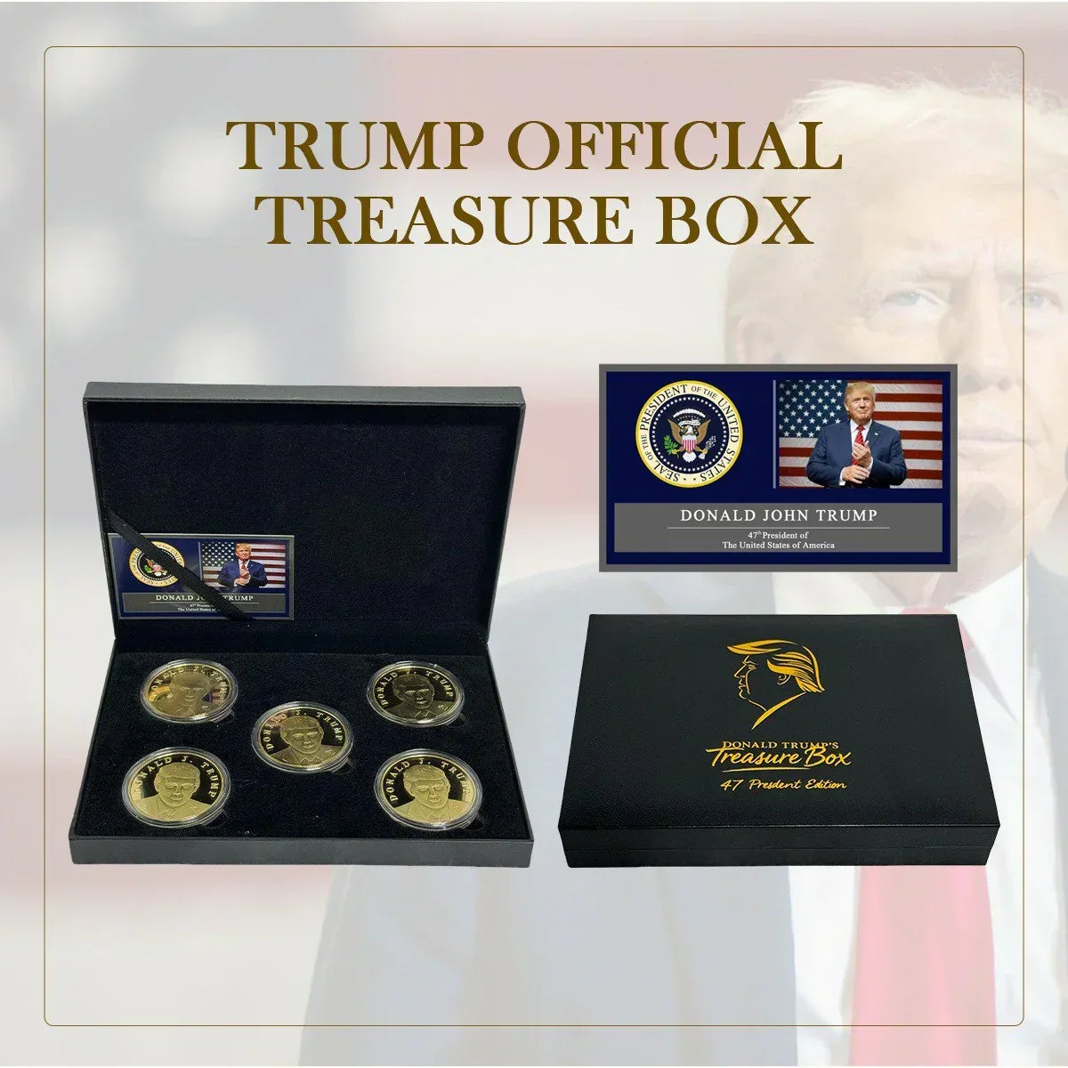 Trump 47th President Treasure Box Coin Set