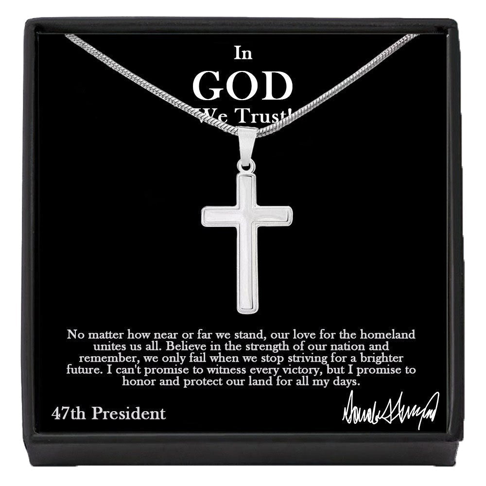 Sterling Silver 47 President "In God We Trust" Cross Necklace