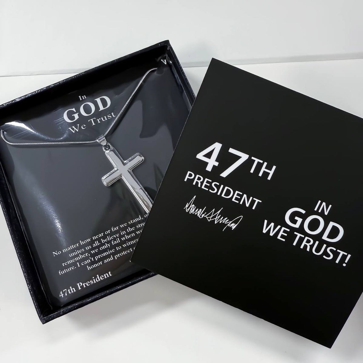 Sterling Silver 47 President "In God We Trust" Cross Necklace