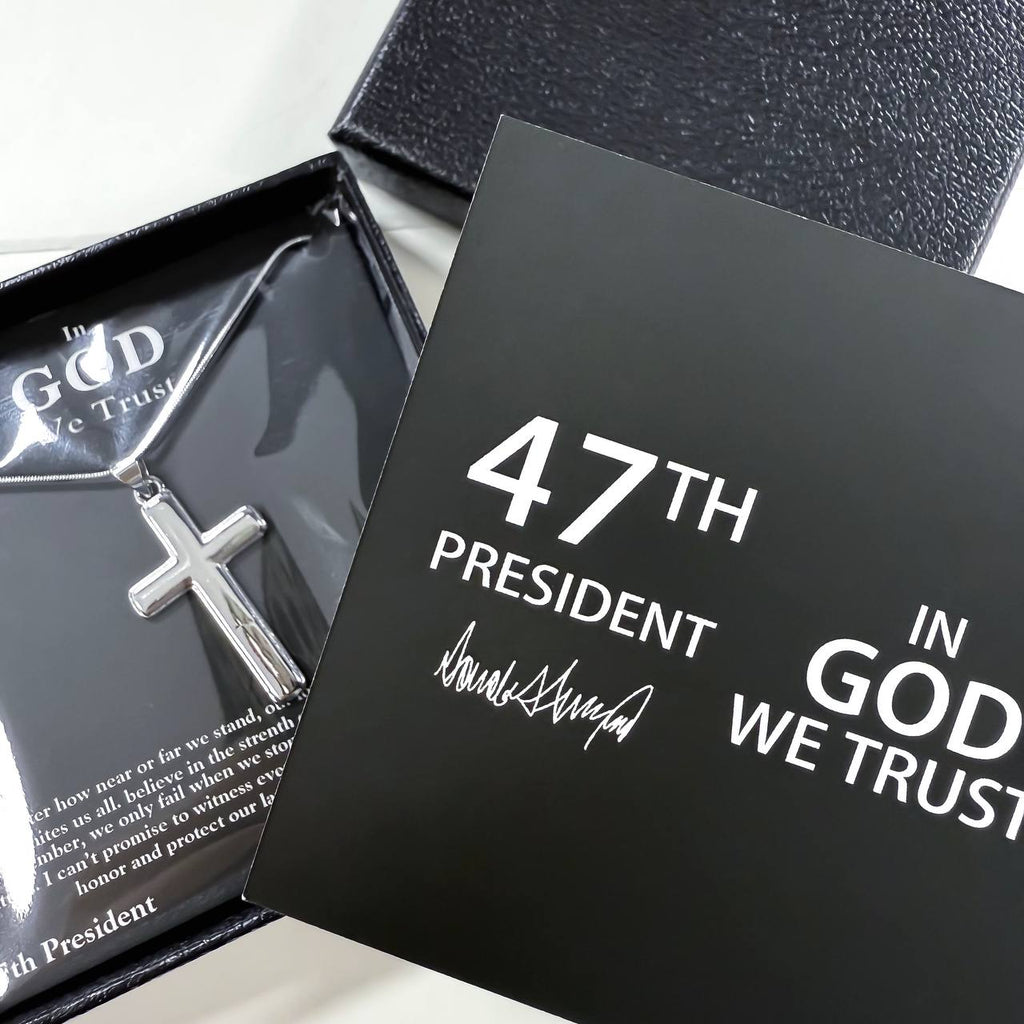 Sterling Silver 47 President "In God We Trust" Cross Necklace