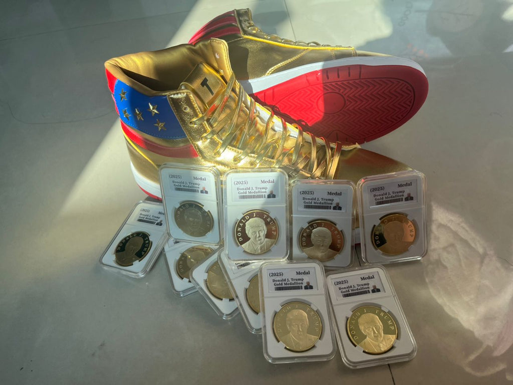 Gold High-Top Sneakers + 10 Commemorative Coins Bundle