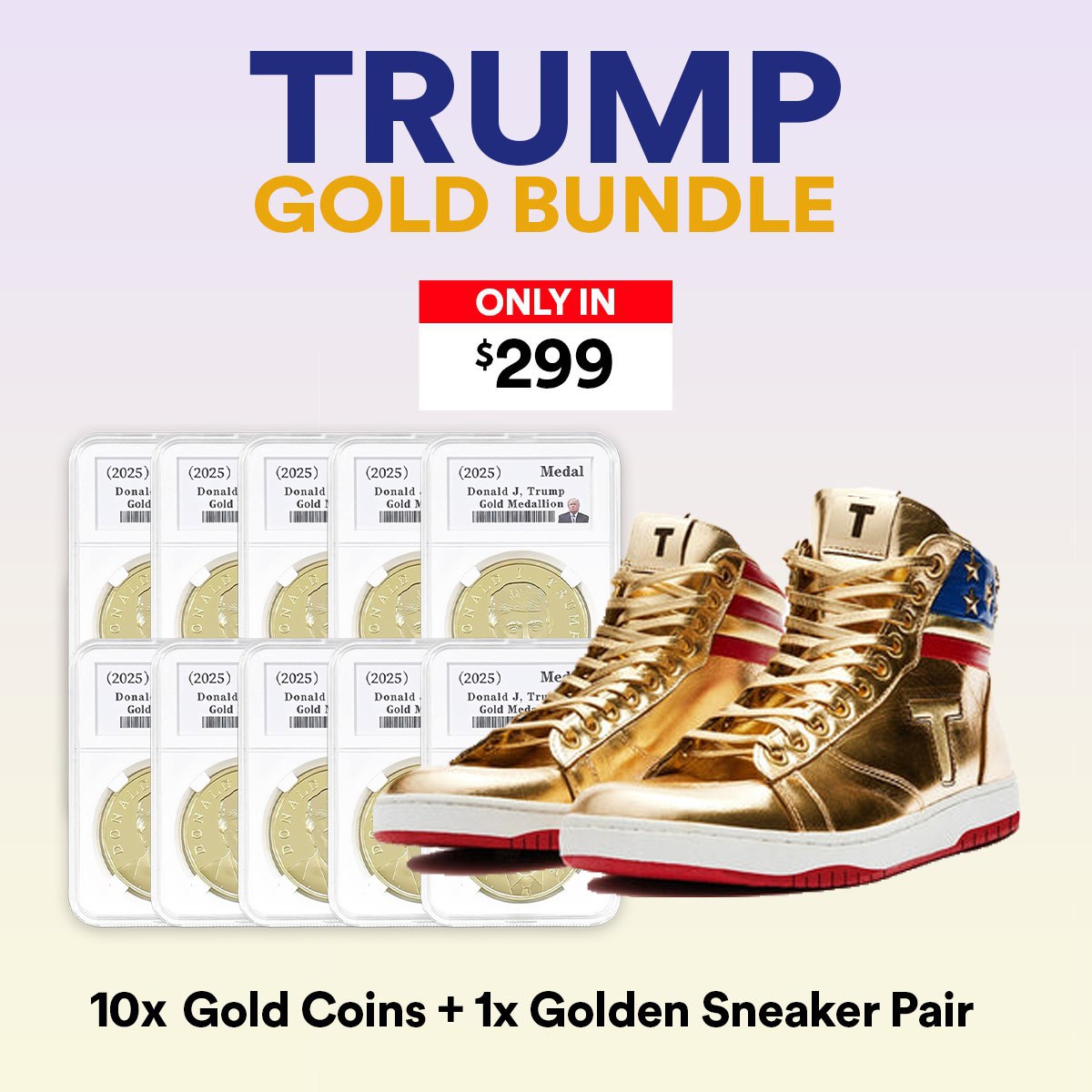 Gold High-Top Sneakers + 10 Commemorative Coins Bundle